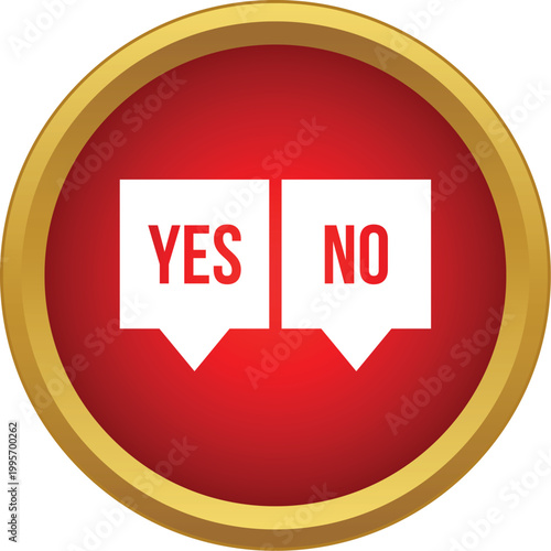 Red circular button showing yes and no speech bubbles for making a choice
