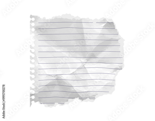 Rip torn paper corner piece with isolated scrapbook lined grid. Old letter angle template featuring striped copybook sheet crumpled wrinkled texture notebook for school collage. Vector illustration.