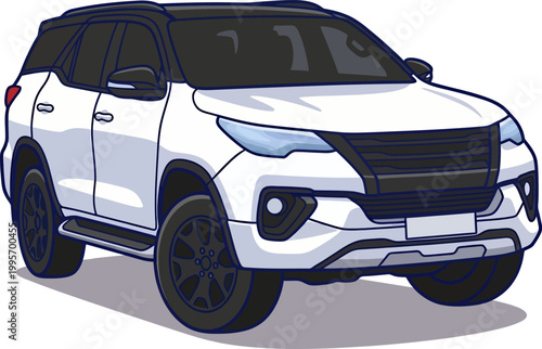 White SUV car vector illustration, modern family crossover design suitable for transportation and automotive projects.