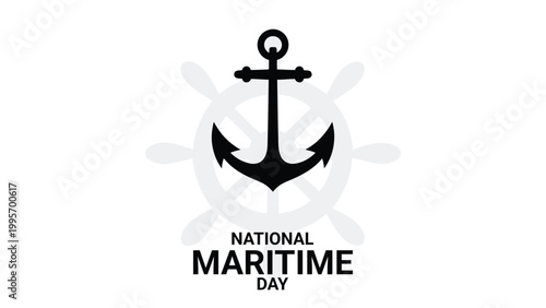 National maritime day typography design with anchor symbol and minimal nautical theme, marine transport and ocean shipping celebration clean vector banner illustration
