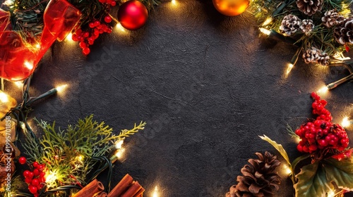 Winter Holiday Seasonal Evergreen Decorations Background