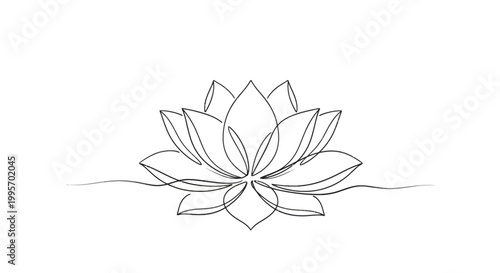Minimalist Lotus Flower Line Art Drawing - Zen, Yoga, Spa, Meditation Symbol