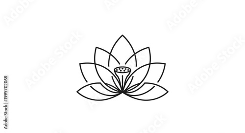 Minimalist Lotus Flower Line Art Icon - Zen, Yoga, Wellness Symbol