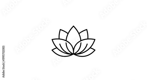 Minimalist Lotus Flower Line Art Icon, Zen Symbol, Meditation, Spa, Wellness, Yoga