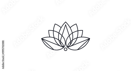 Minimalist Lotus Flower Line Art Icon, Zen Meditation Symbol, Yoga Logo Design
