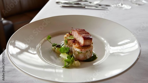 Seared Pork Dish With Green Sauce Presentation