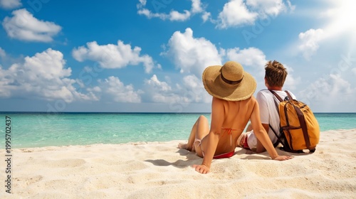 People Relaxing On Sunny Beach Shoreline Under Sky