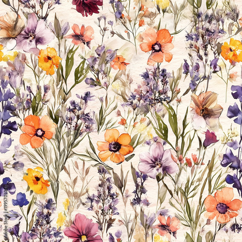 Floral Symphony: A vibrant array of watercolor blossoms, featuring a blend of colorful flower. A celebration of natural beauty and artistic expression, perfect for adding a touch of floral charm.