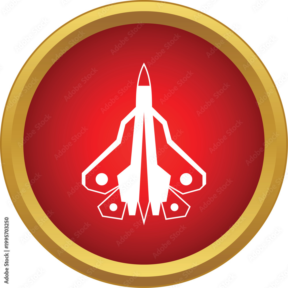 Fototapeta premium White jet fighter aircraft symbol in a red circle with a gold border