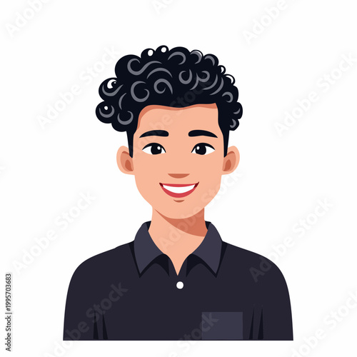 Cartoon illustration of a young man with curly hair