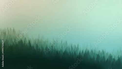 A serene landscape of trees under a gradient sky with natural scenery