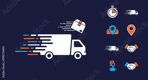 Logistics and delivery concept with truck icons.