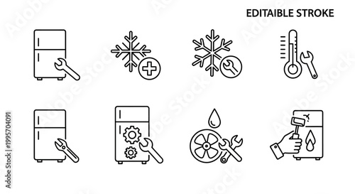 Editable stroke icons for climate and energy concepts.