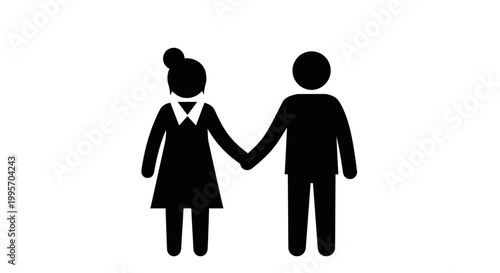 Black silhouette of a couple holding hands.