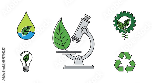 Eco friendly icons with green leaf.