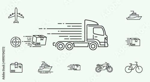 Logistics and transportation icons with truck.