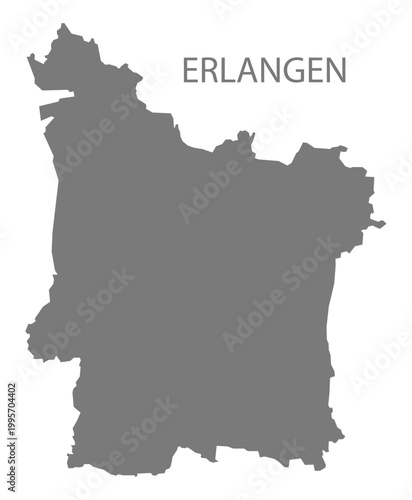 Erlangen city map with boroughs grey illustration silhouette shape