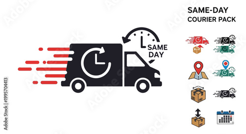 Same day courier service delivery icons pack.