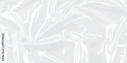 Abstract texture of light grey crumpled plastic film with wrinkled surface and soft shadows