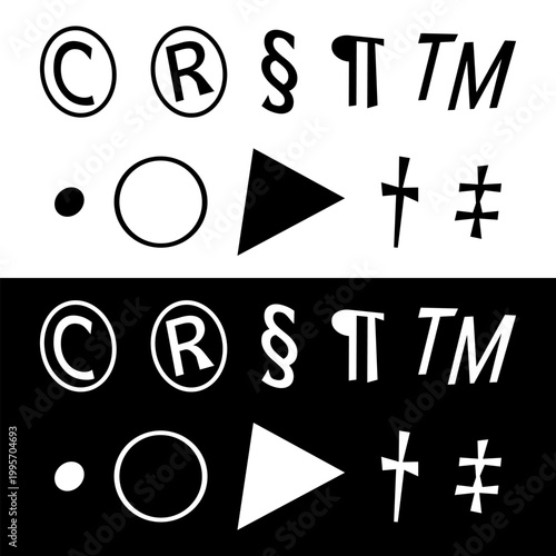 Legal symbols and punctuation marks for document layout. Universal icon set for branding and web design. Vector illustration