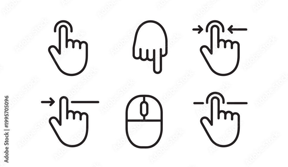 Fototapeta premium Set of computer mouse and hand gesture icons for touch screen interface and web navigation