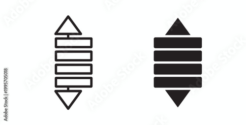 Minimalist vertical sorting arrow icons set in outline and solid styles for user interface