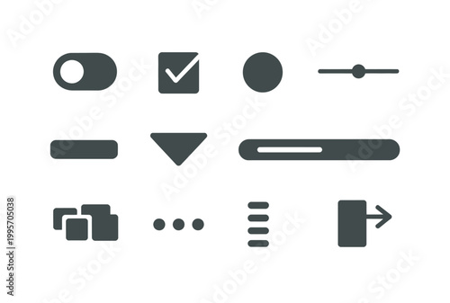Modern dark grey user interface icons set for web design and mobile application controls