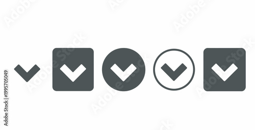 Set of modern flat design down arrow icons for user interface and web navigation elements