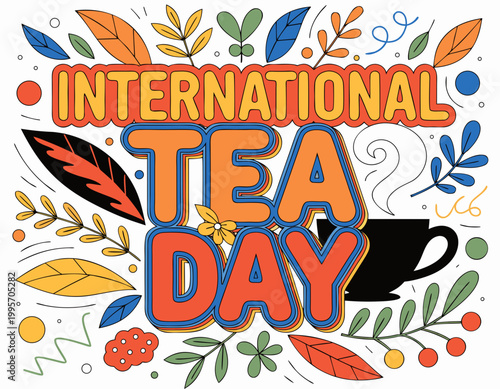 International Tea Day Vector Art, Tea Cup and Teapot Holiday Illustration Isolated on White