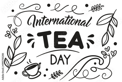 International Tea Day Vector Art, Tea Cup and Teapot Holiday Illustration Isolated on White