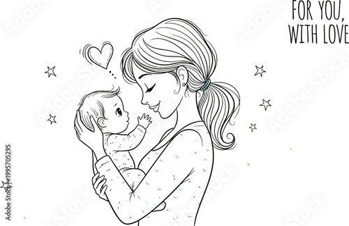 Mother and baby sketch a tender moment of love and affection