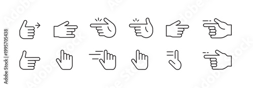 Assortment of line art hand icons representing various touch gestures and digital controls.