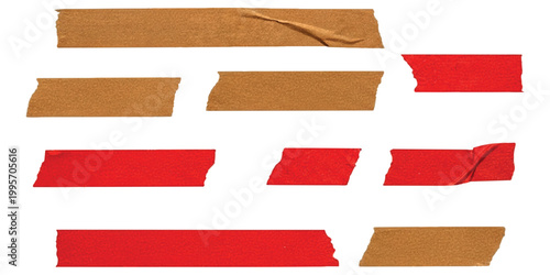 Set of brown and red adhesive tape strips for paper crafting and office stationery