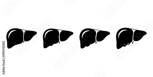 Human Liver Icon Set Vector Black Silhouette Collection