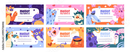 Schilderij op canvas Hello, my name is stickers set