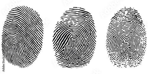 Three black fingerprint marks isolated on a plain surface for security and identity concepts