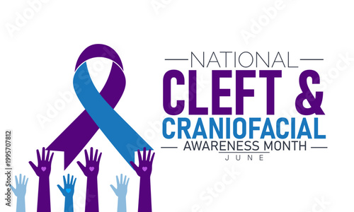 Cleft and craniofacial awareness month ribbon with raised hands background