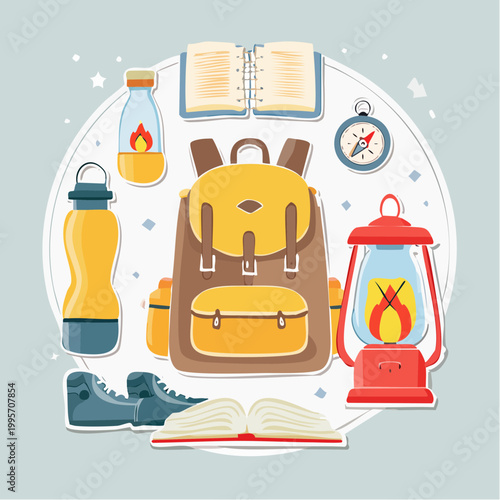 Camping and Hiking Gear Illustration