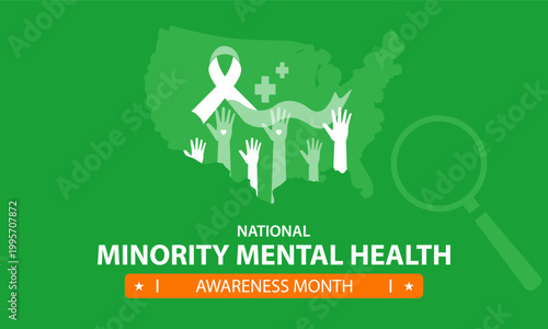 National minority mental health awareness month usa map green poster