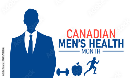 Canadian men's health month banner with male silhouette and fitness icons