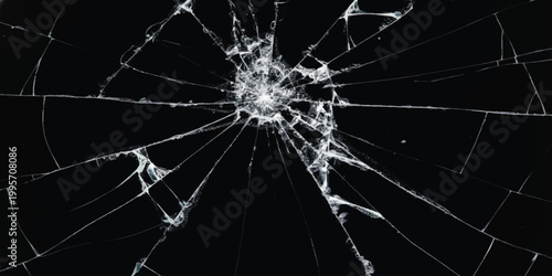 Broken glass texture with cracks on a dark black background