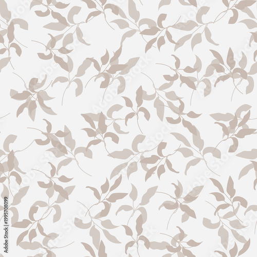 Leaves curvy basic branches beige brown pattern print background with foliage plants. Botanical backdrop abstract style.