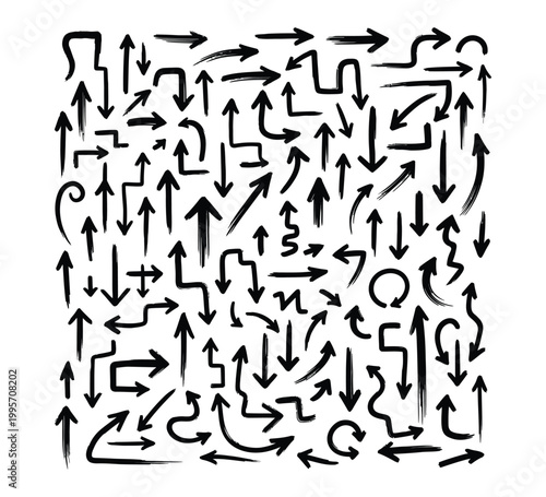 Chaotic collection of black arrows a dense and disorienting visual pattern