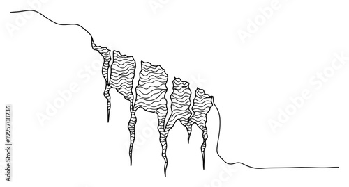Stalactites hanging from a rocky edge with wavy interior patterns in line art style