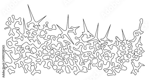 Sharp spiky crystals and coral growth patterns in minimal doodle style