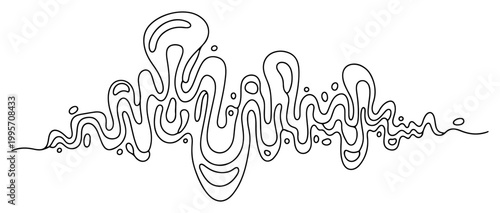 Fluid wavy line with melting organic drips in minimalist drawing style