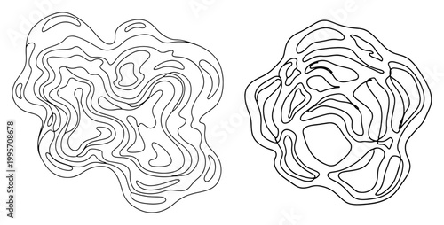 Abstract organic blobs with topographic contour lines in minimalist drawing style