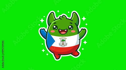 Equatorial Guinea Cartoon Character with Flag and Smiling Expression.