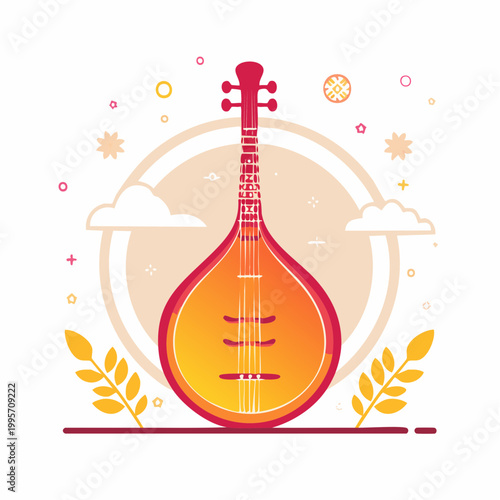 Traditional Stringed Musical Instrument Illustration