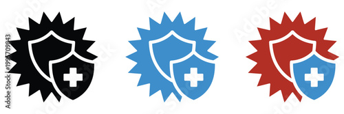 Medical Protection Shield and Virus Bacteria Icon Set for Healthcare Safety Immune System Support Disinfectant Hygiene and Pandemic Prevention vector illustration set, clean healthcare concept icons 